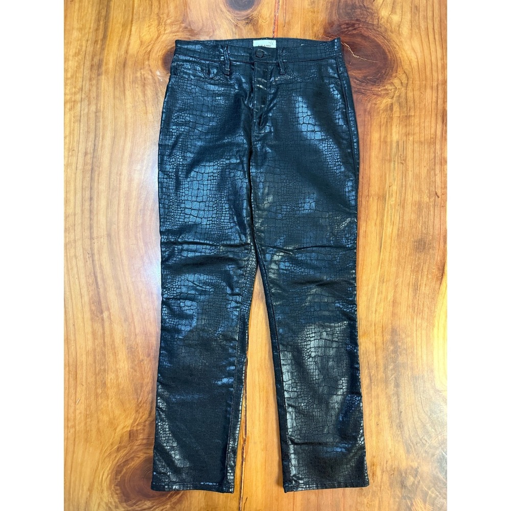 Frame Denim Women's Jeans 29 Le Sylvie Slender Straight Snake Faux leather R14